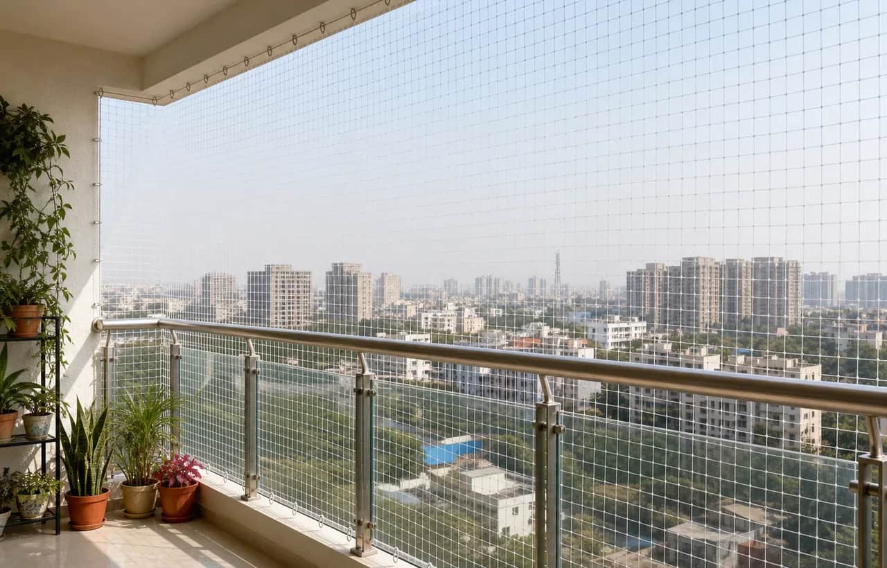 Balcony safety net installed for a home in Abids, Hyderabad