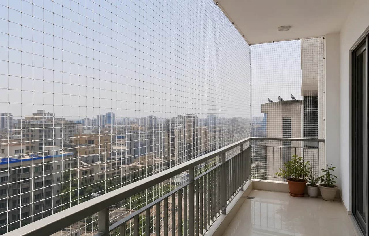 Pigeon safety net installation for AECS Layout balcony ledges in Bangalore