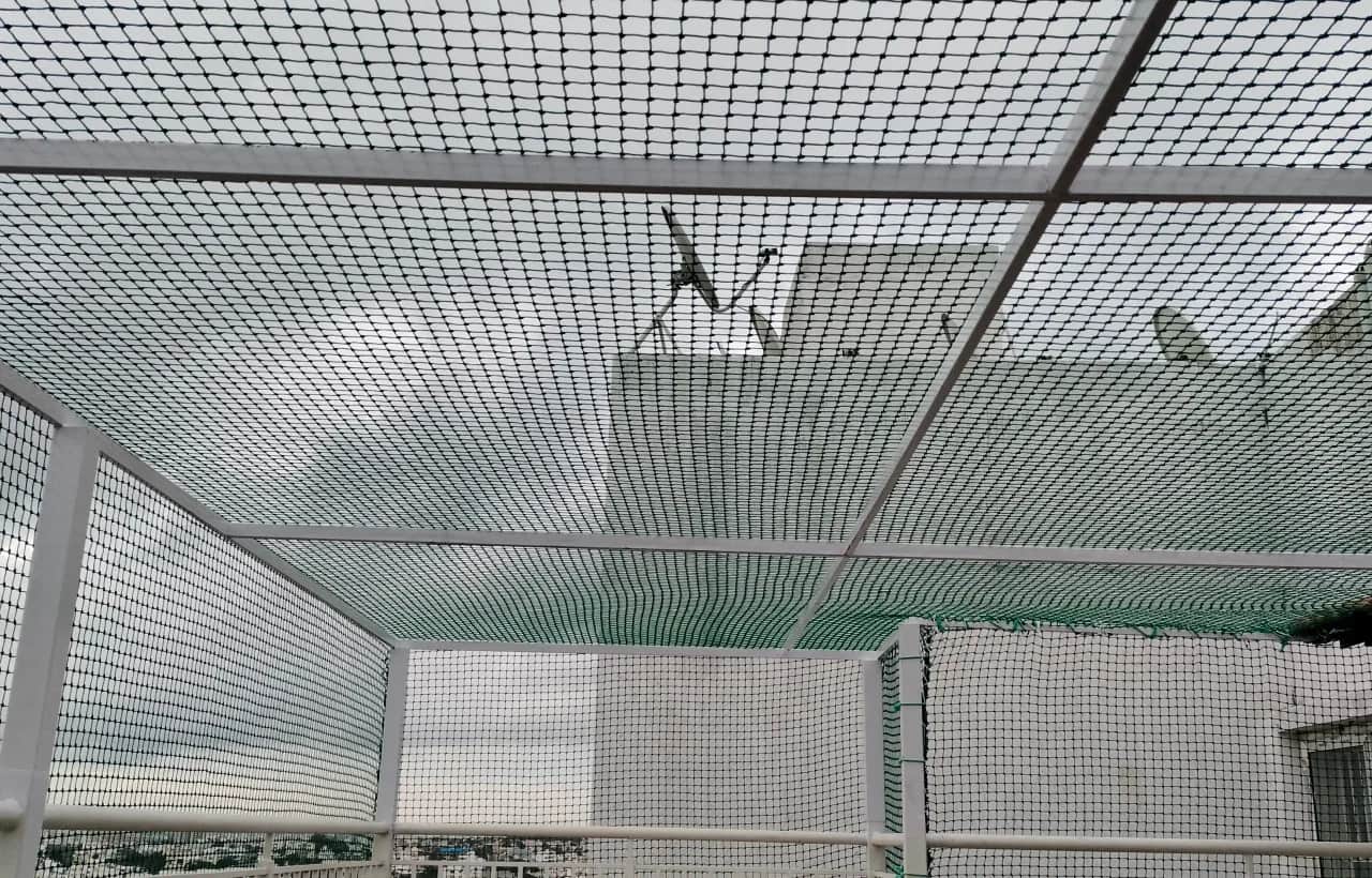 Terrace safety net installation for AECS Layout roof edge and stair-head openings in Bangalore