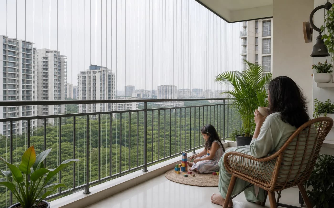 Invisible Grill Family Balcony Safety in Bangalore