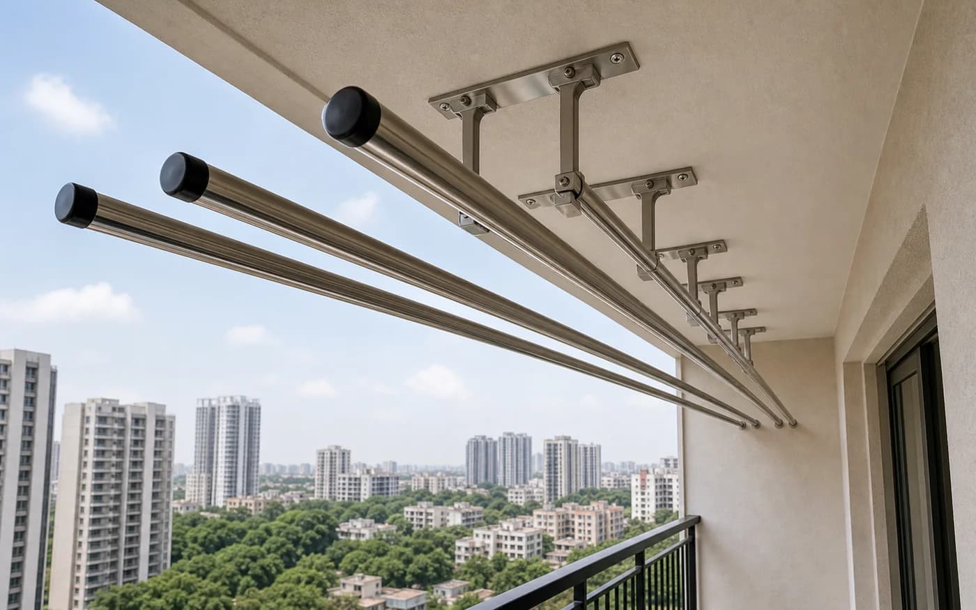 Balcony Cloth Hanger Stainless Rods Detail in Bangalore