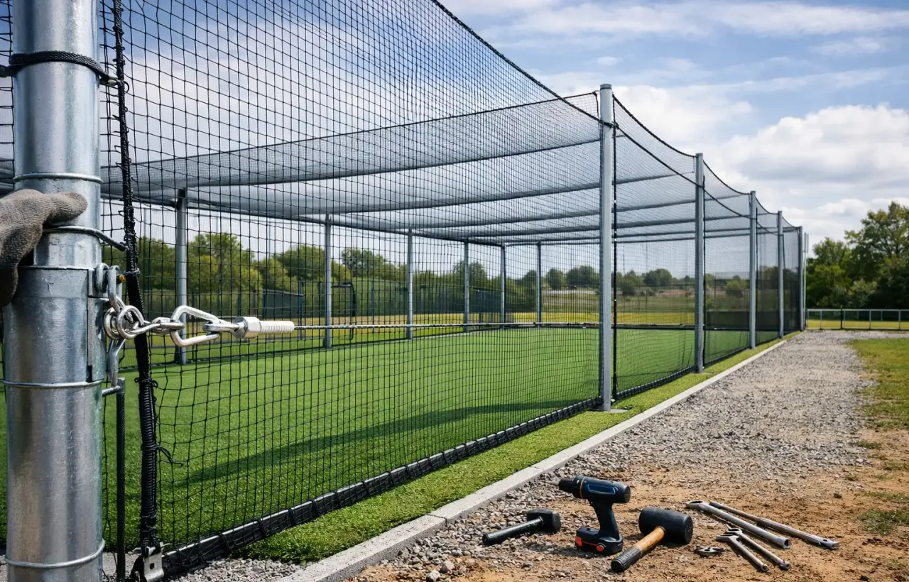 Representative cricket practice nets installation planning view