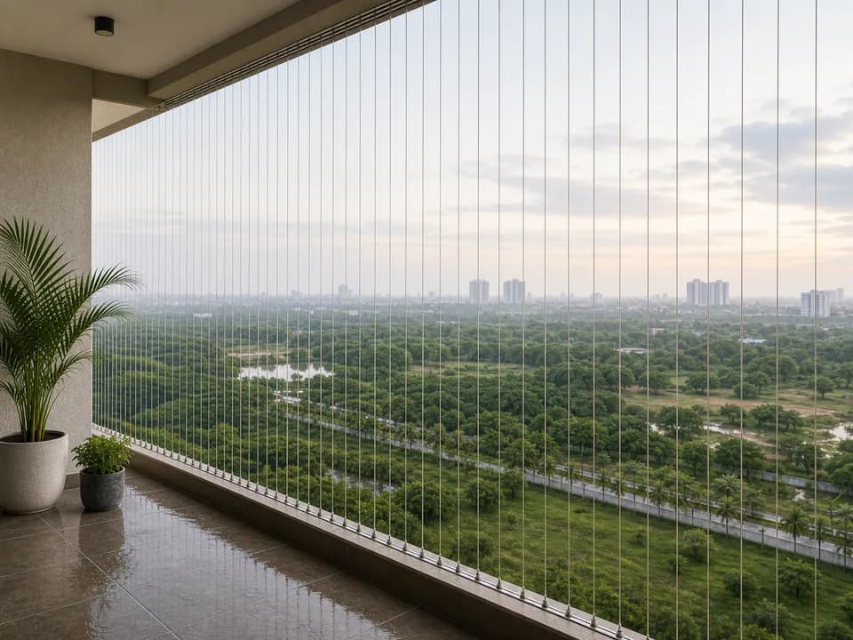 Slim cable guard on an open-view Sobha City Bangalore balcony