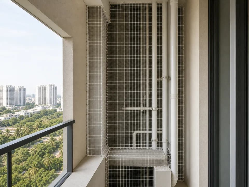 Bird ledge mesh covering balcony and utility ledge openings in Sobha City Bangalore