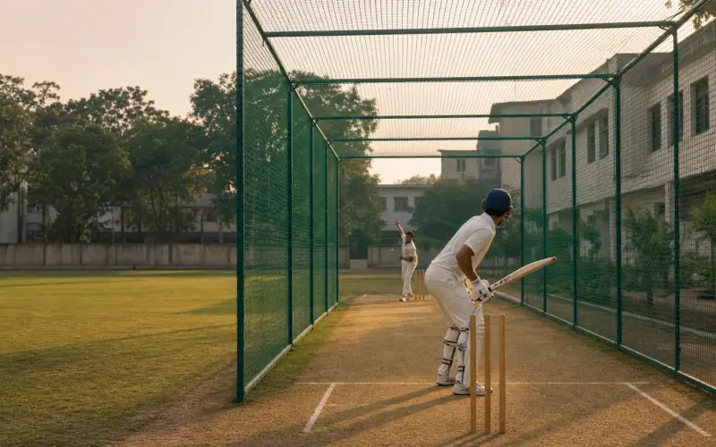 Cricket Practice Nets installation option shown in a finished space