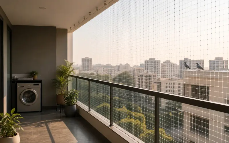 Pigeon Safety Nets installation option shown in a finished space