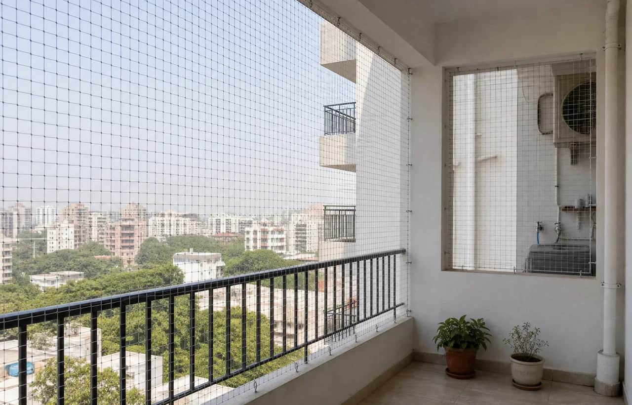 AECS Layout anti bird net for balcony and utility ledge protection