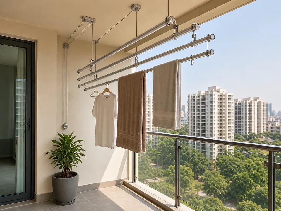 Ceiling-mounted balcony cloth drying hanger with open view