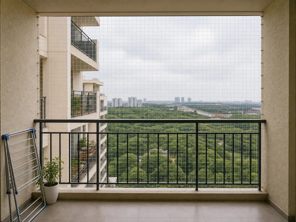 Balcony edge mesh across a repeat apartment module in Sobha Dream Acres Bangalore