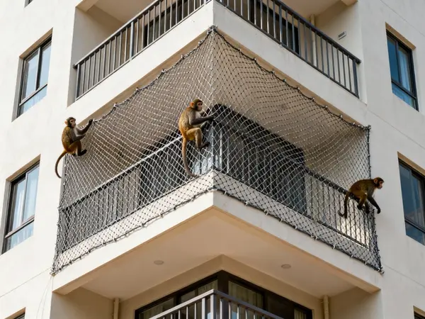 Monkey safety net protection installed on an exposed residential opening