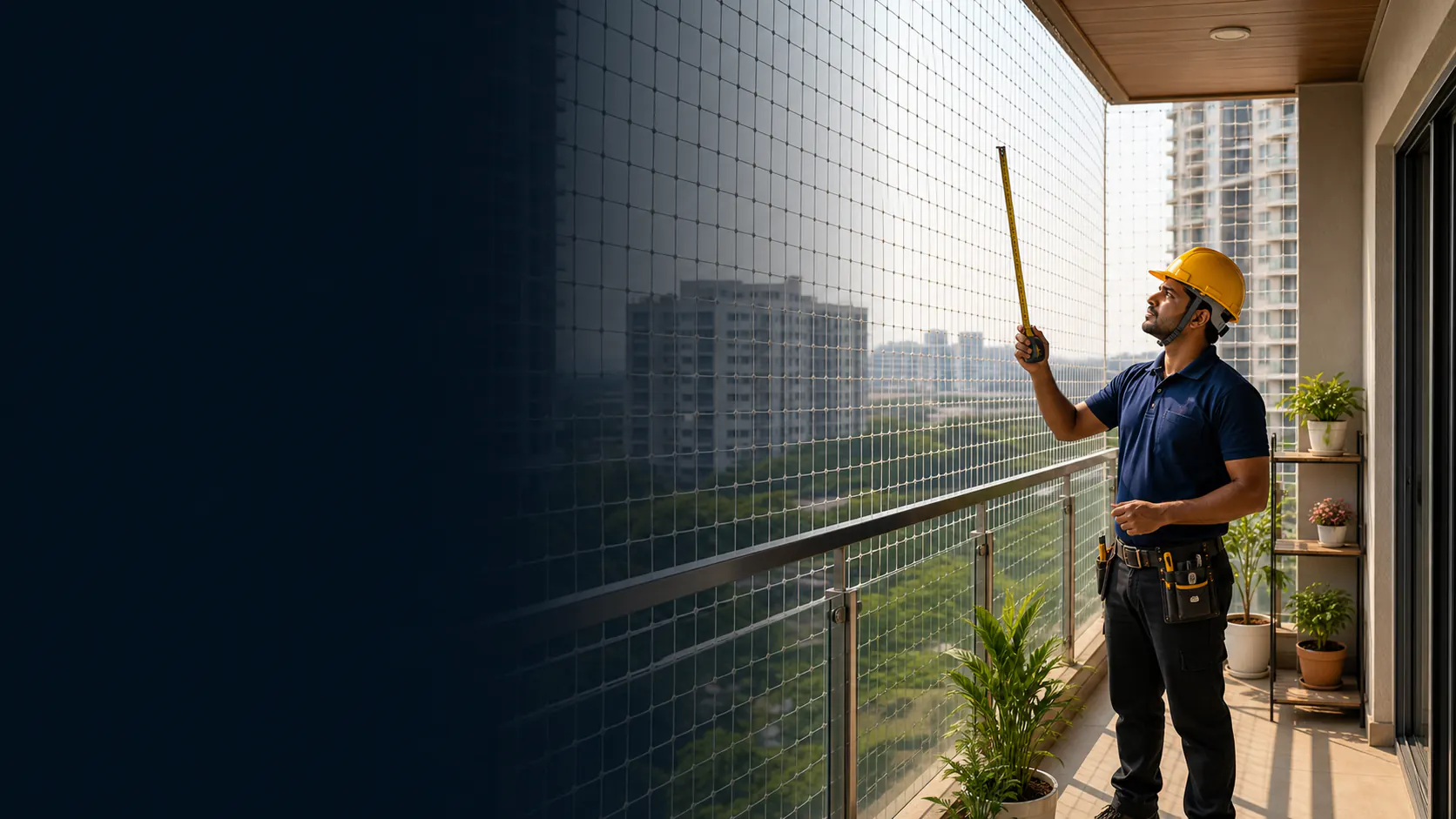 EverSafe Safety Nets installer checking a balcony safety net