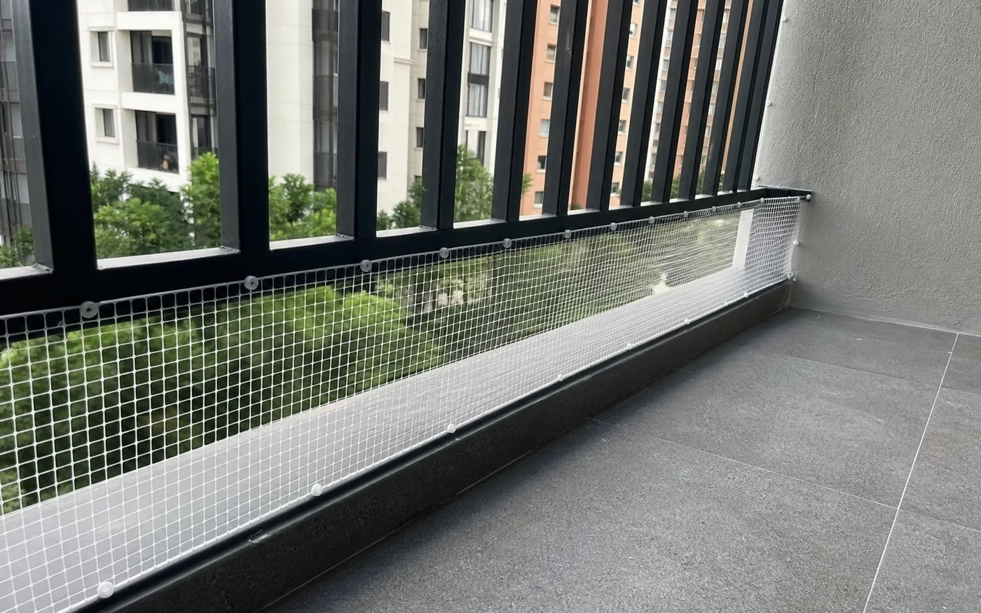 Whitefield balcony safety net closing lower railing gap for child and pet safety