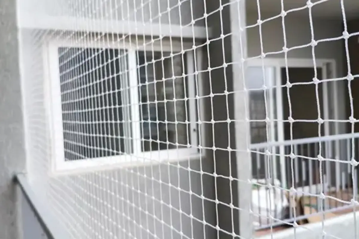 Neat pigeon net protecting an apartment ledge and balcony opening