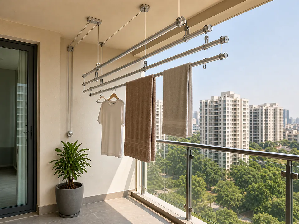 Ceiling-mounted balcony cloth drying hanger with open view