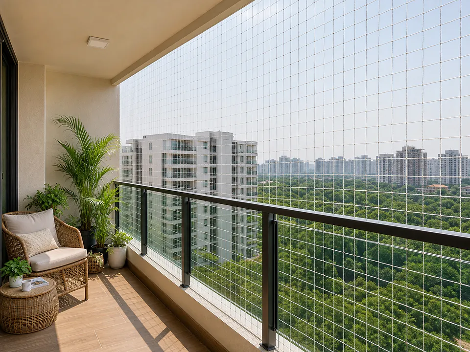 Bangalore apartment balcony fitted with a safety net