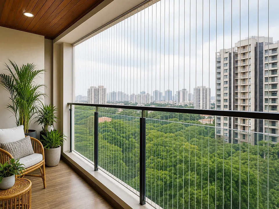 Invisible grill installation across an apartment balcony opening