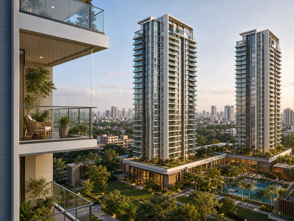 Luxury West Bangalore high-rise gated community with open-view balconies