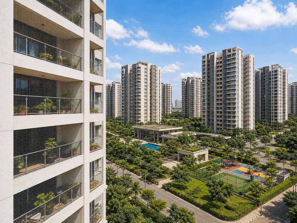 Large South Bangalore gated township with family apartment balconies