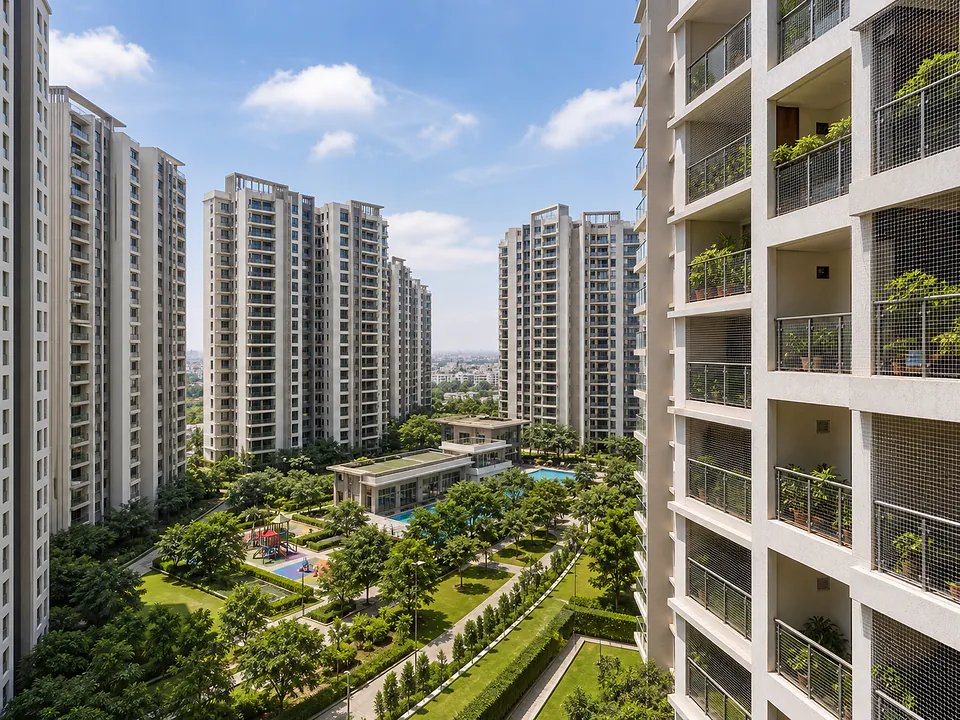 High-rise gated community towers in Whitefield, Bangalore