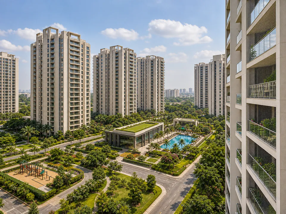 North Bangalore gated apartment township with landscaped towers