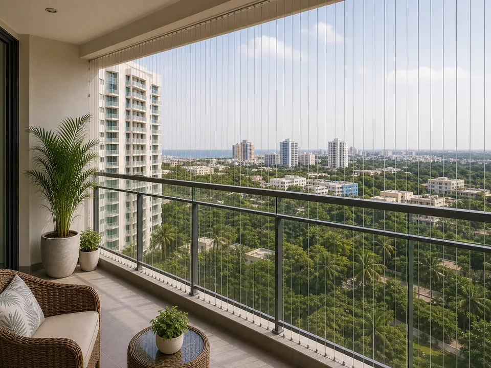 MRC Nagar premium apartment balcony with invisible grill safety