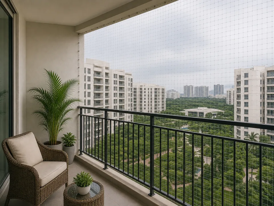 Semmancheri township apartment balcony with safety mesh