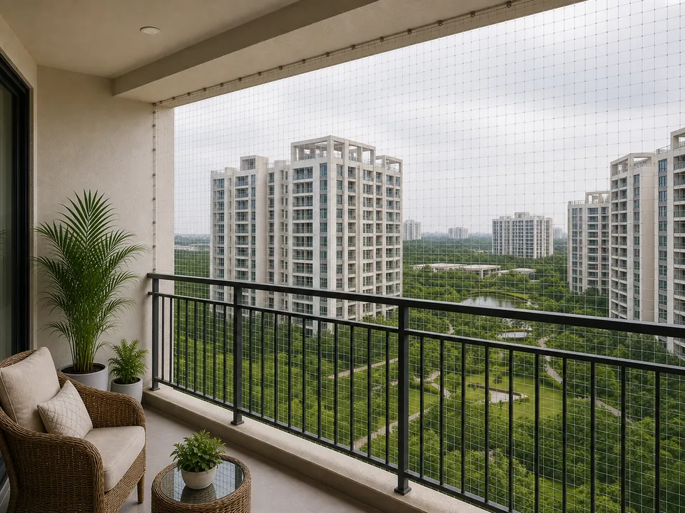 Siruseri campus apartment balcony with breathable safety mesh