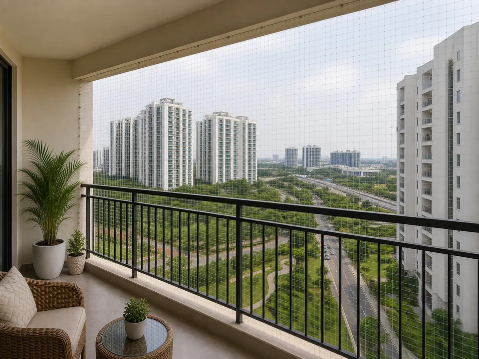 Navalur gated community balcony with installed safety netting