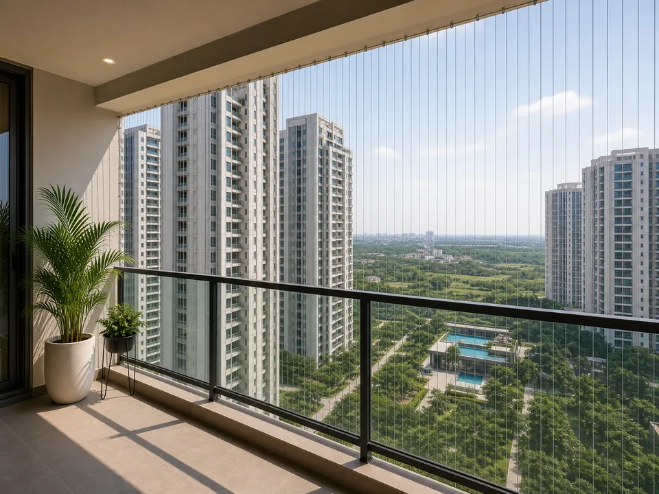 Modern Nallagandla high-rise balcony with open-view safety protection