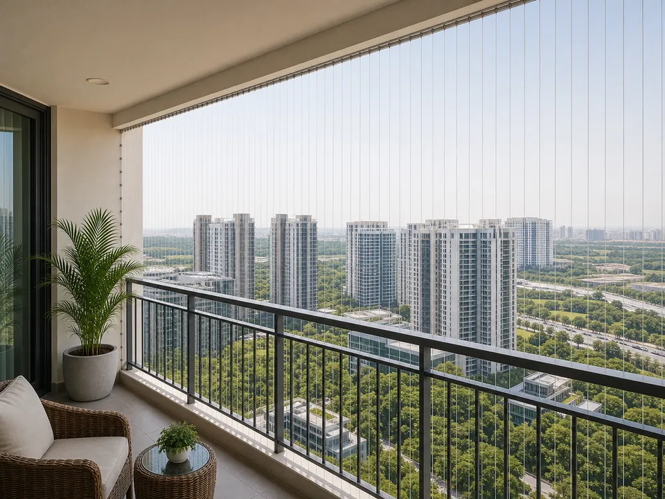 Financial District high-rise balcony with refined safety protection