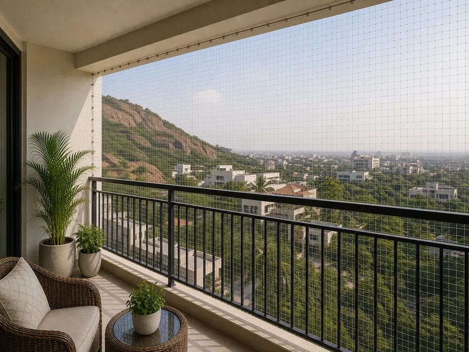 Gunadala hill-side residential balcony with custom safety netting