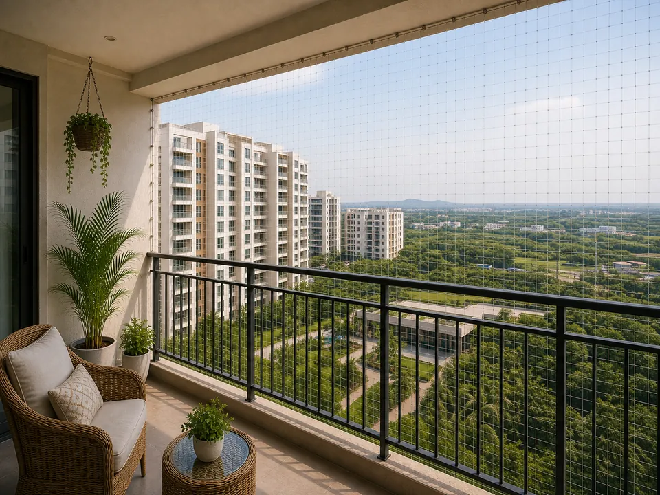 Kesarapalli residential campus balcony with installed safety netting