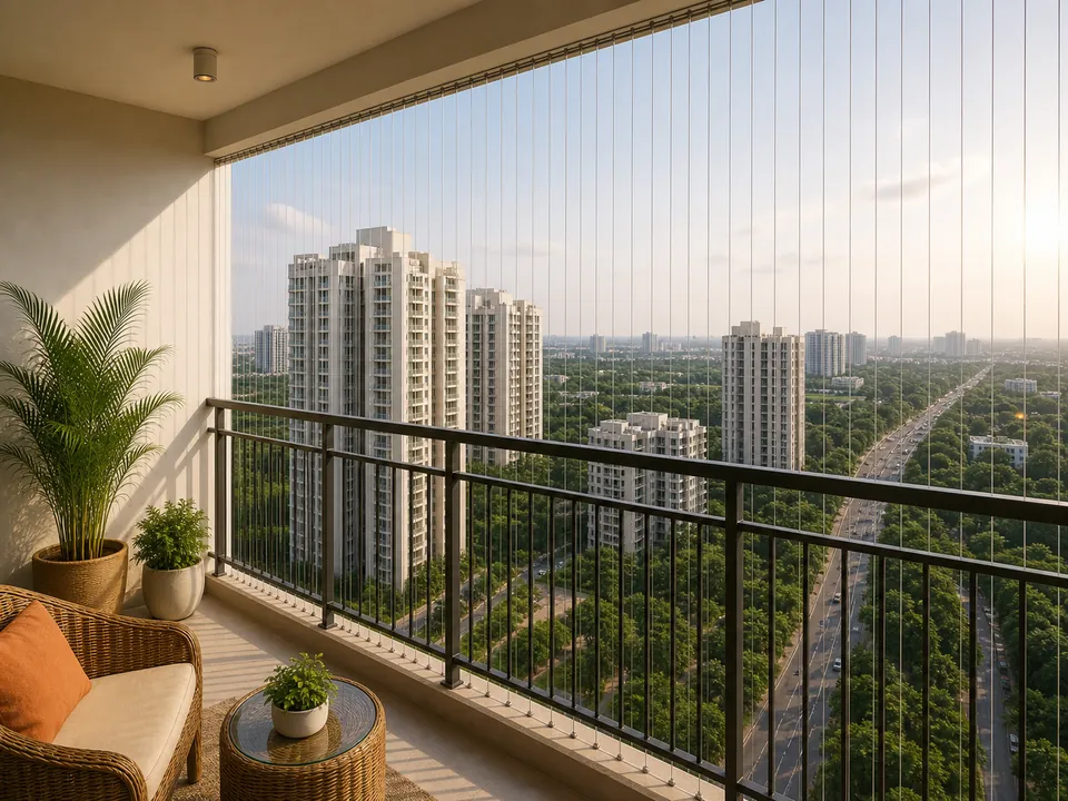 Premium Vijayawada high-rise balcony with open-view safety protection
