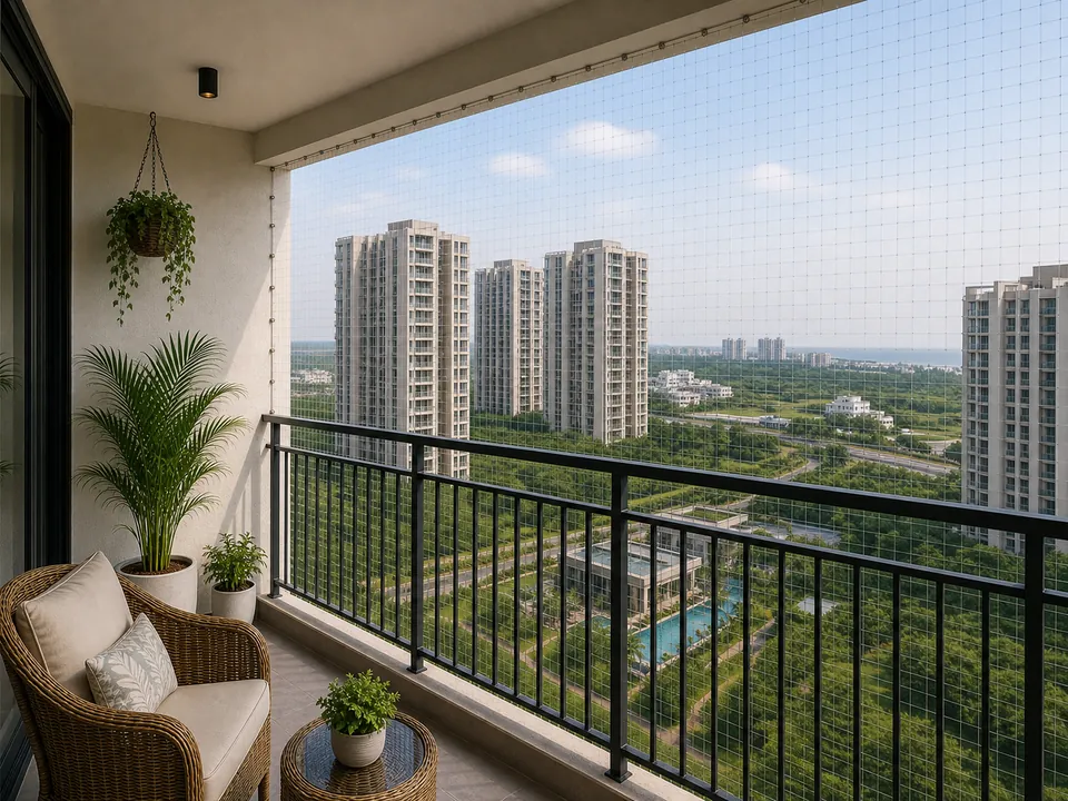North Vizag apartment balcony with breathable family safety mesh